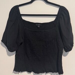 J Crew Smocked Square Neck Puff Sleeve Crop Top Black Size XL